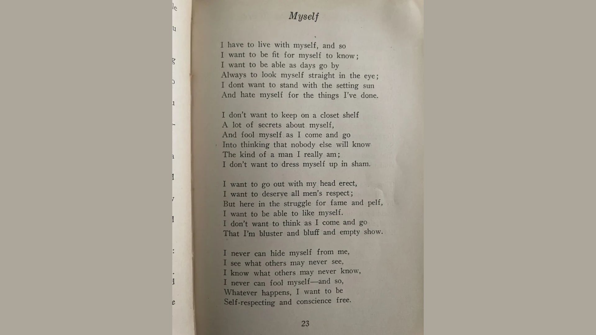 A book open to the front page displaying a poem in elegant typography.