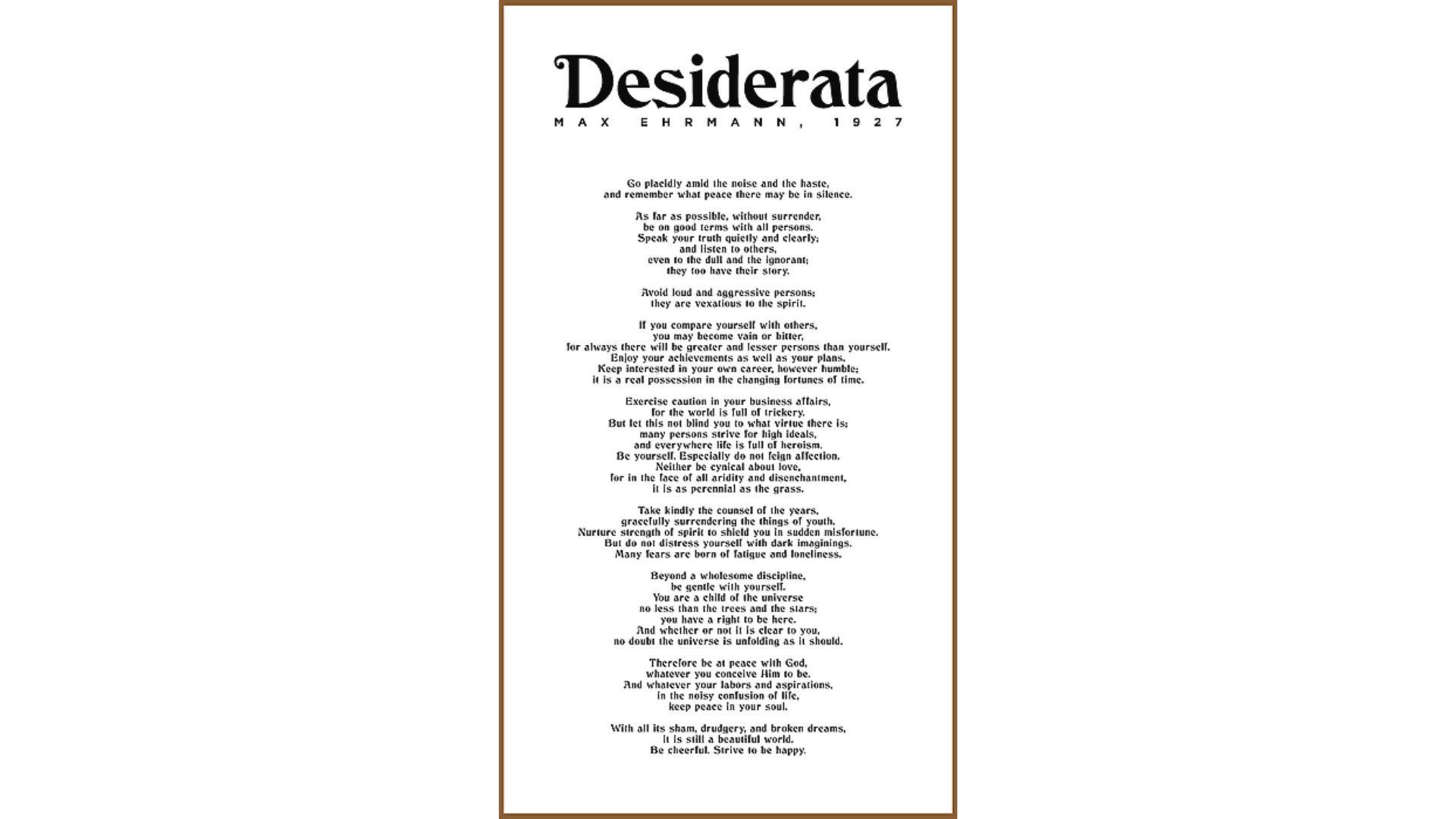 Desiderata poem by Eugene Debs, featuring inspirational text on life and human values, elegantly presented on a textured background.