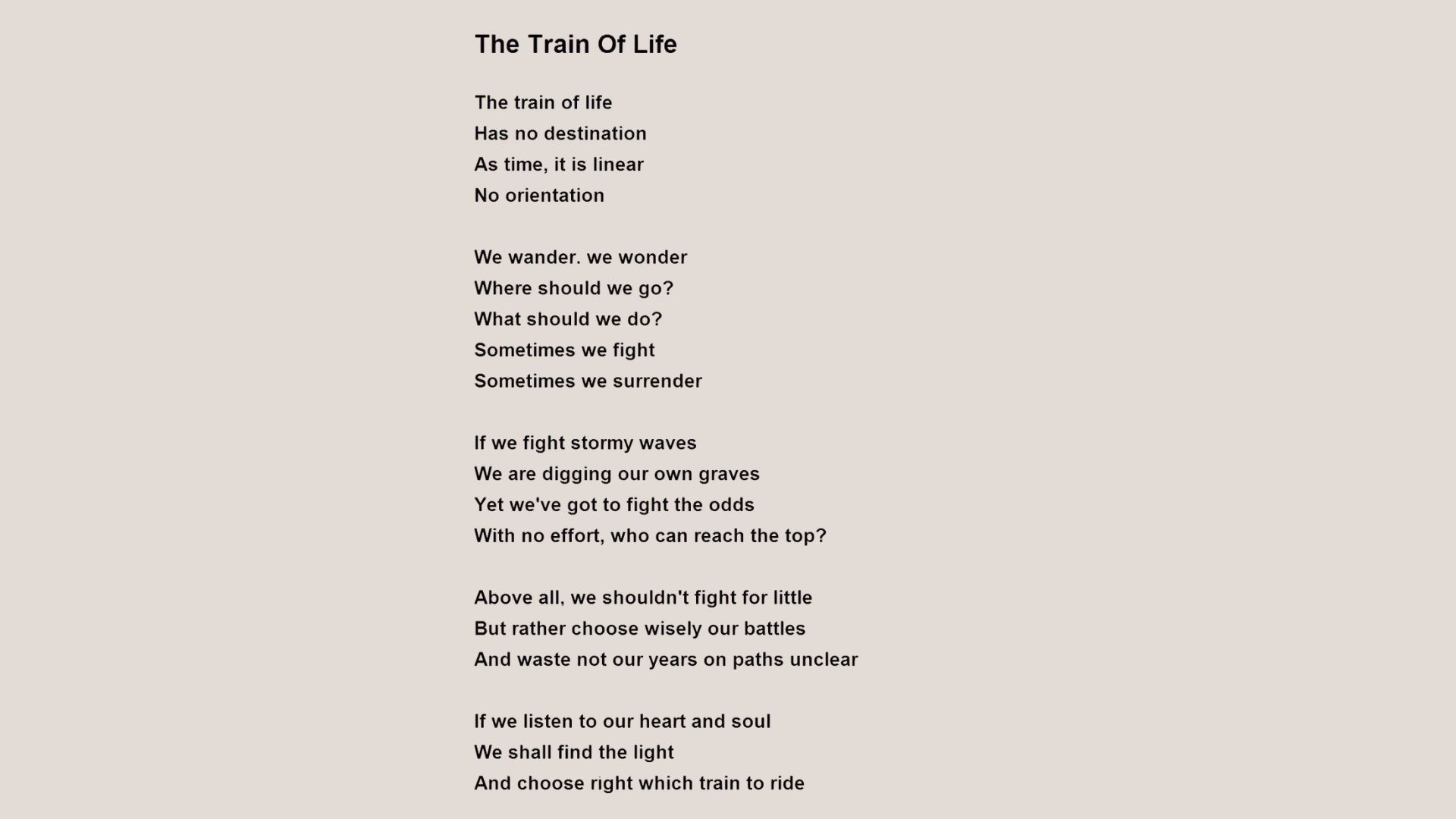 Meaning of “The Train of Life” Poem
