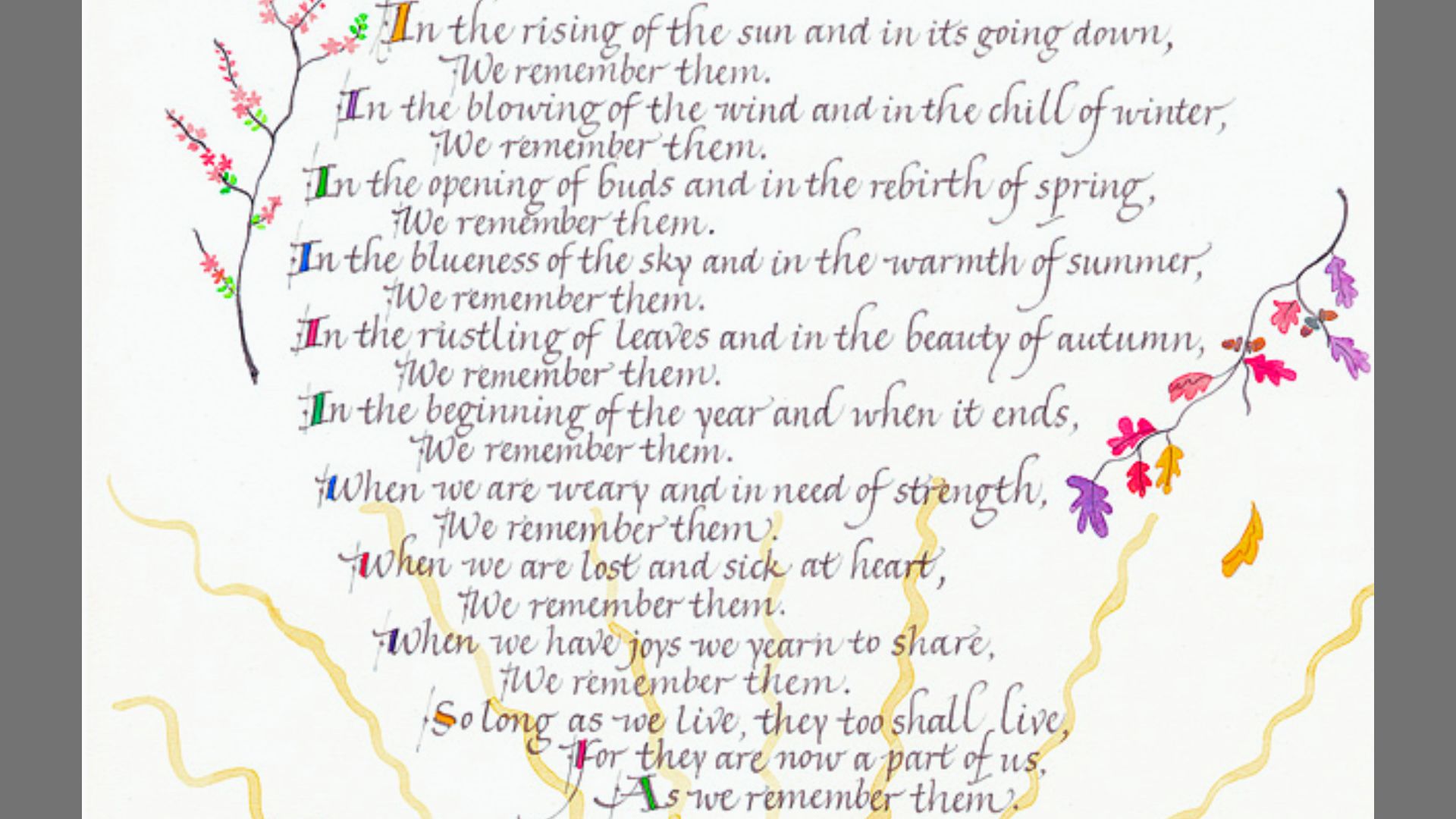 A decorative poem featuring colorful flowers and elegant text, blending nature with literary art.