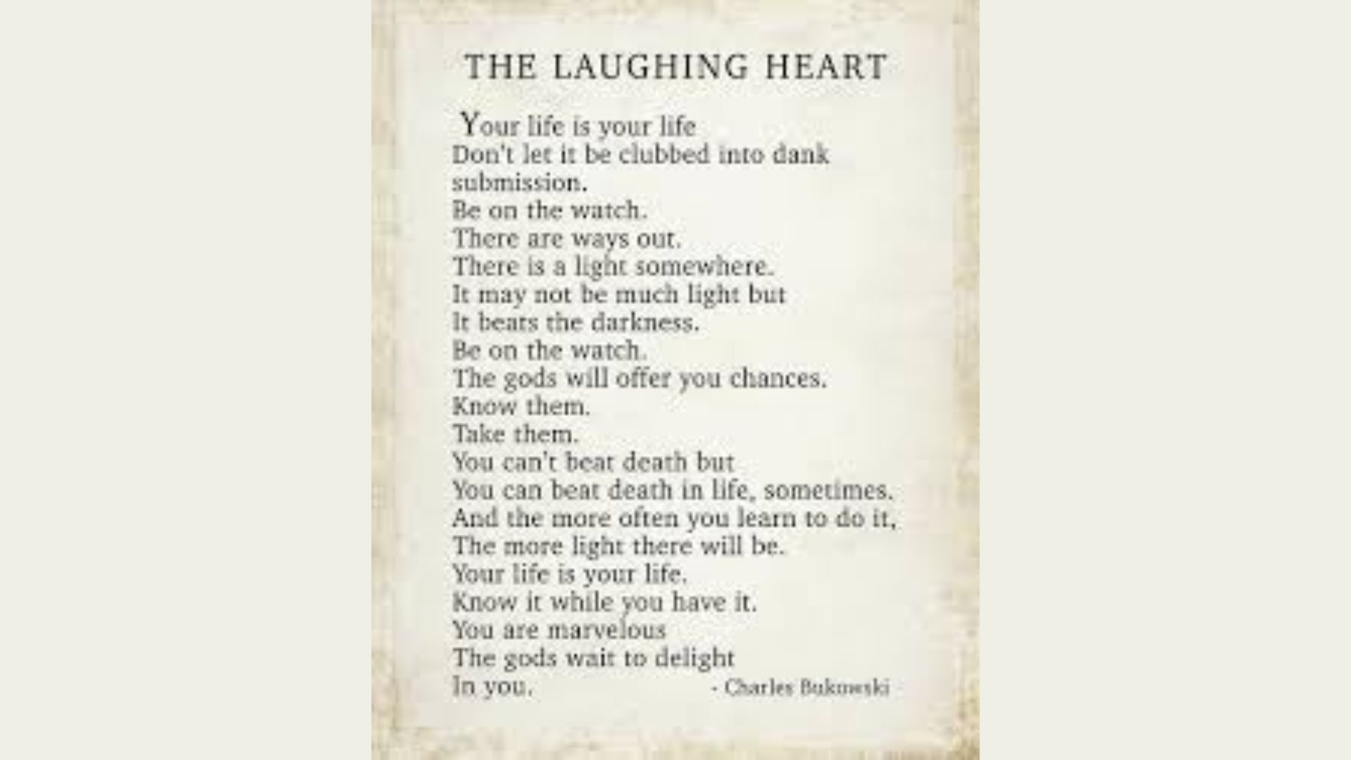 A visual representation of the poem "The Laughing Heart," featuring vibrant colors and expressive typography.