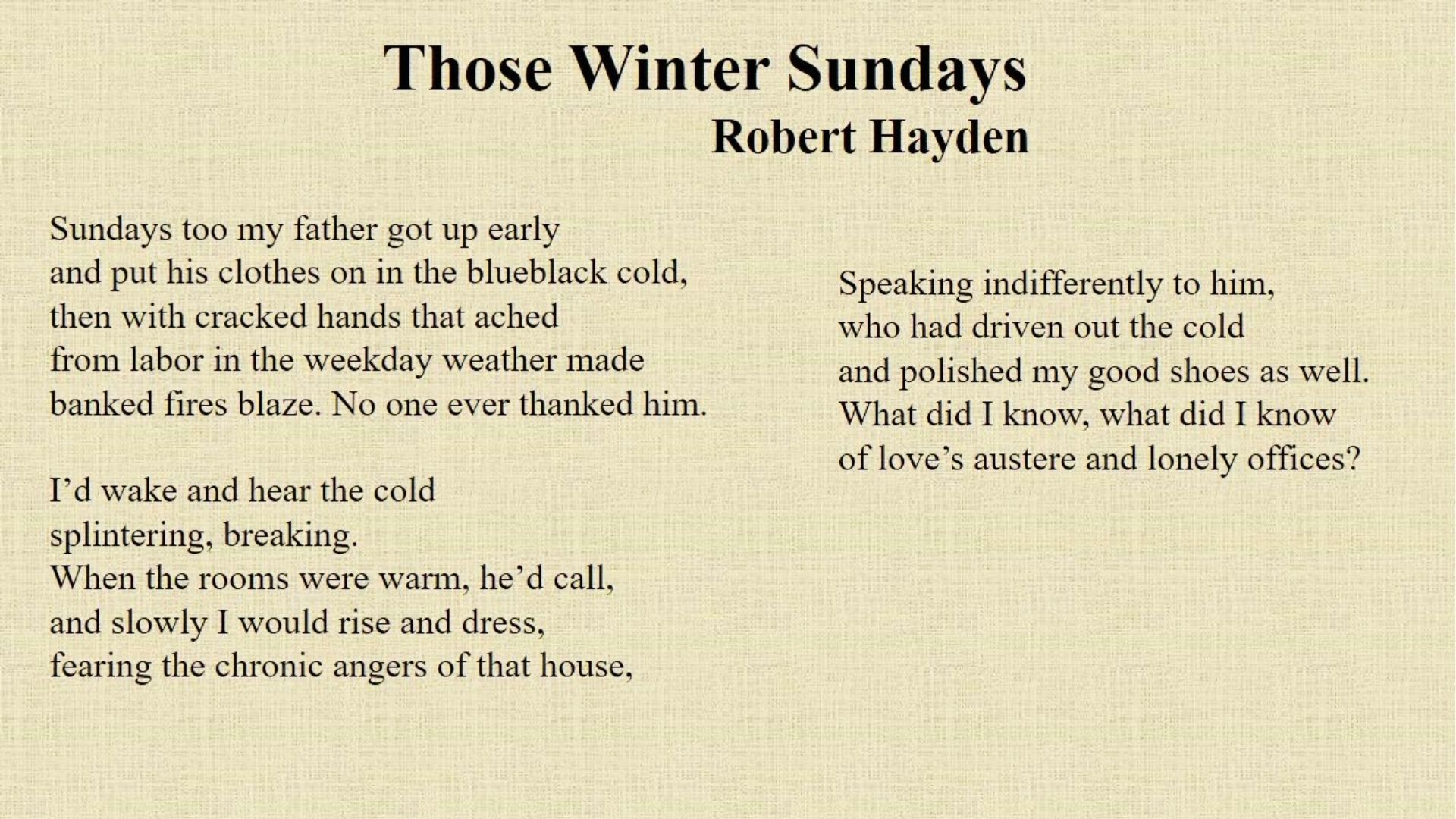 A somber winter scene depicting a father preparing the home for his family on a cold Sunday morning