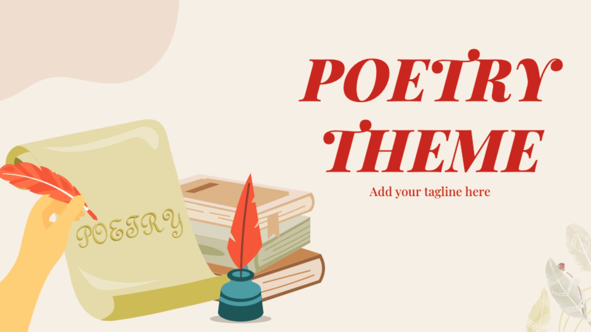 Illustration of quill, books, and ink pot representing poetry writing and theme.
