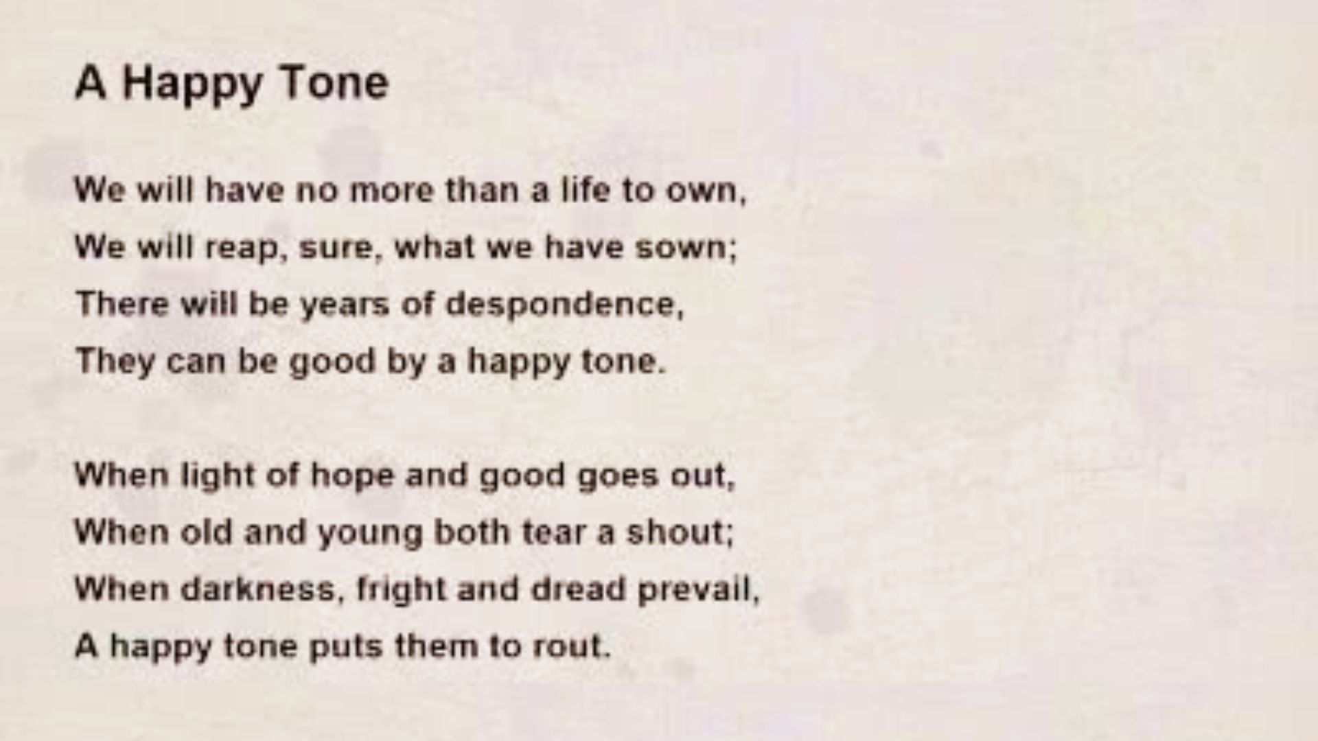 Poem A Happy Tone using uplifting diction to demonstrate tone in poetry.