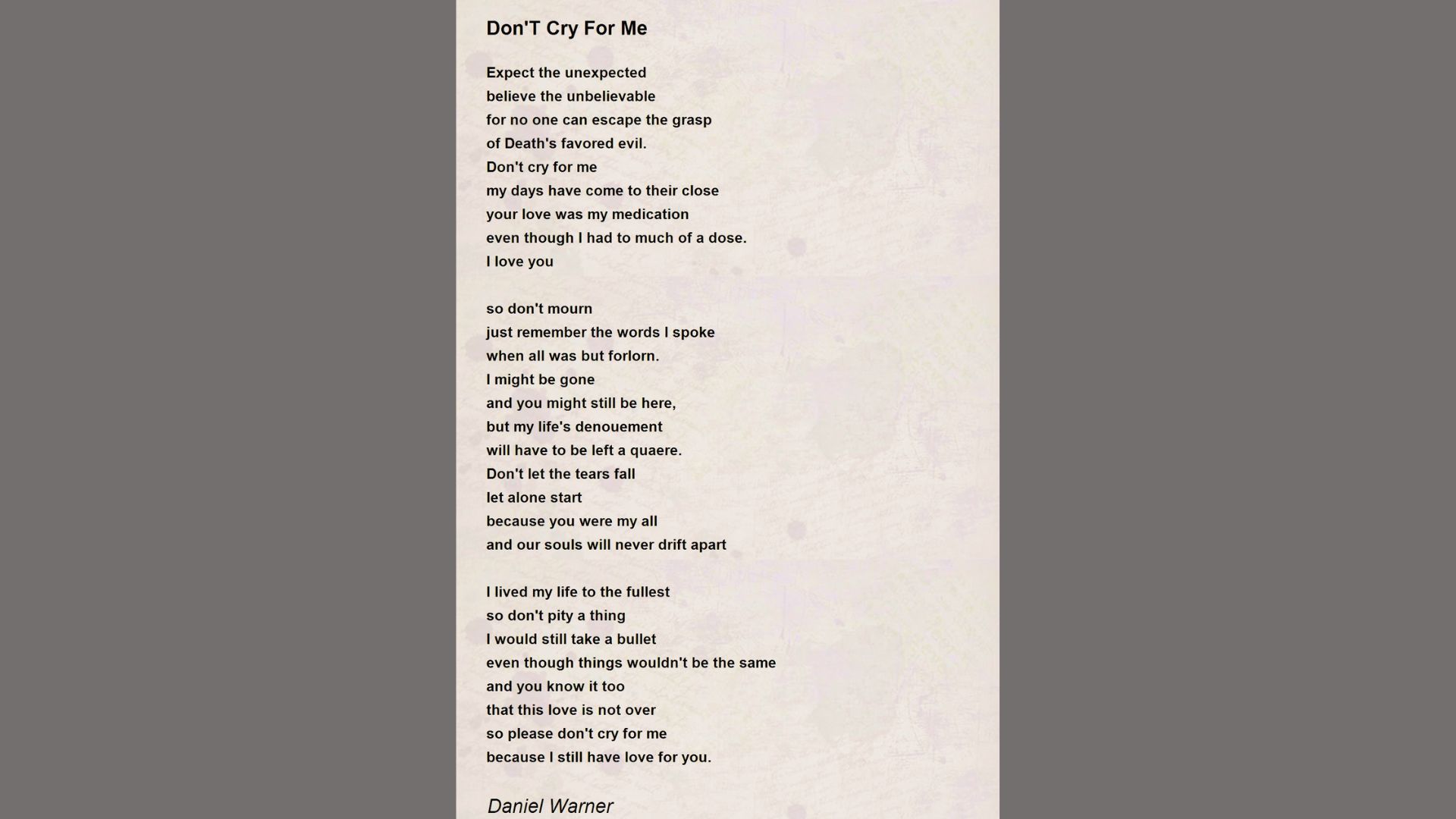 This poem is written by Daniel Warner and reflects love beyond loss.