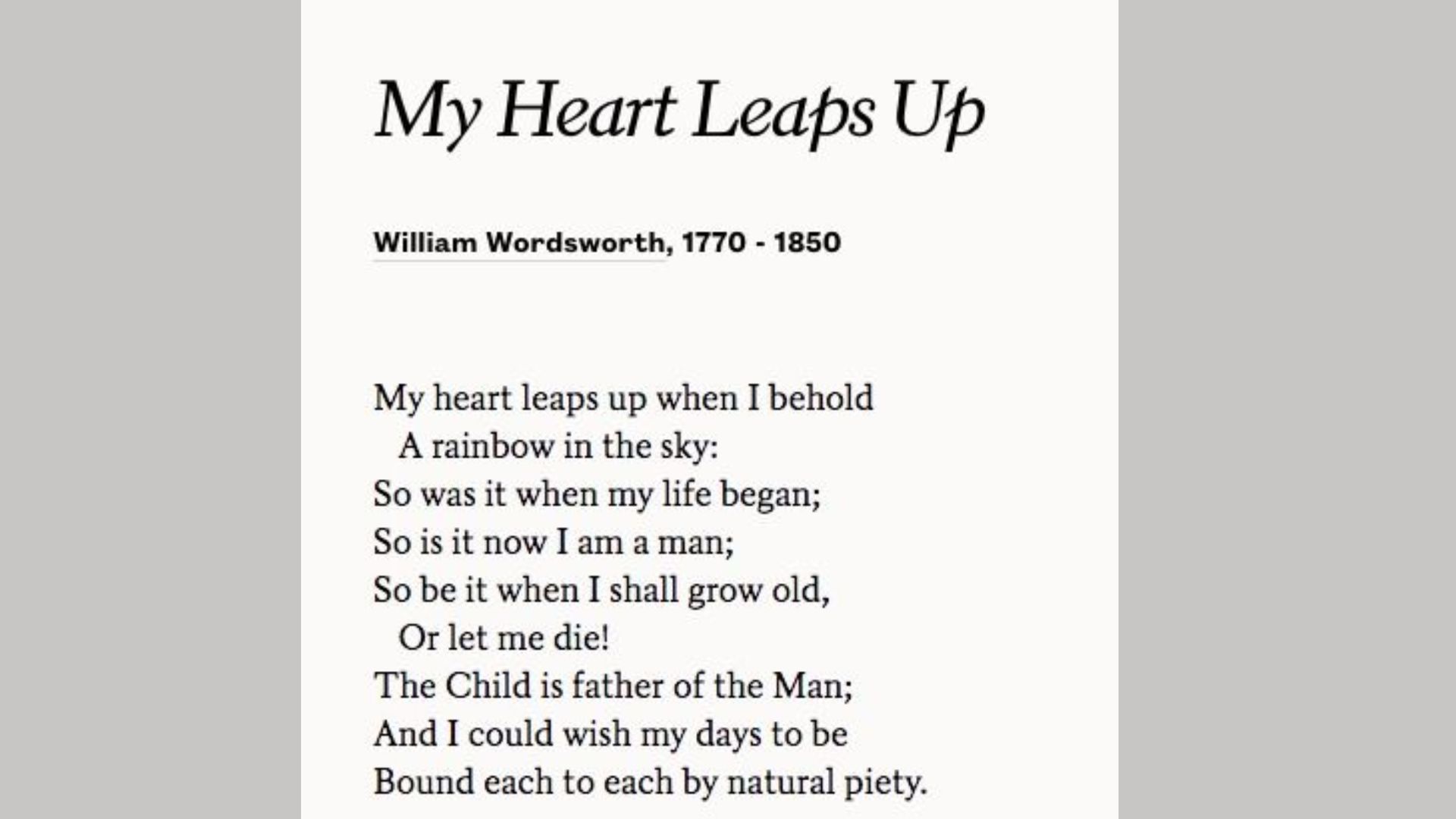 “My Heart Leaps Up” by William Wordsworth is one of the Best Graduation Poems