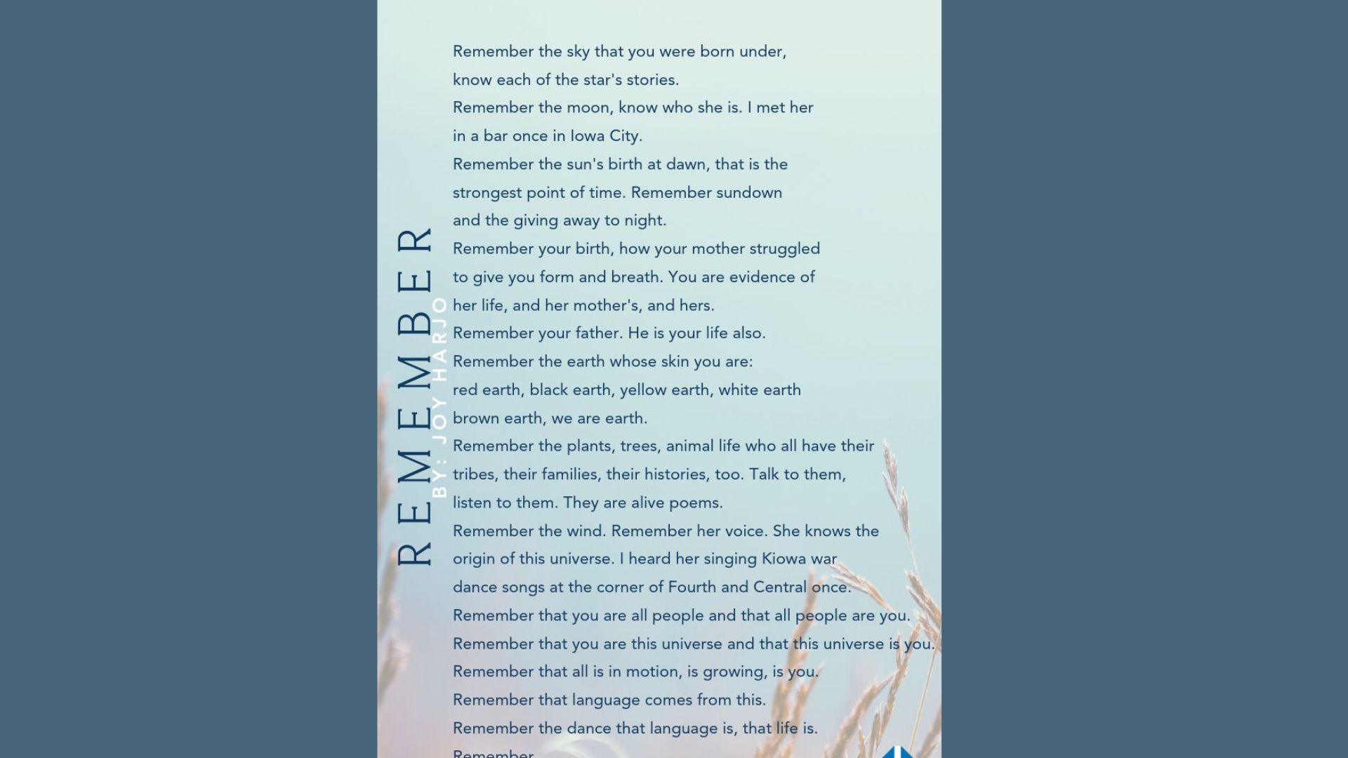 “Remember” by Joy Harjo is one of the Best Graduation Poems