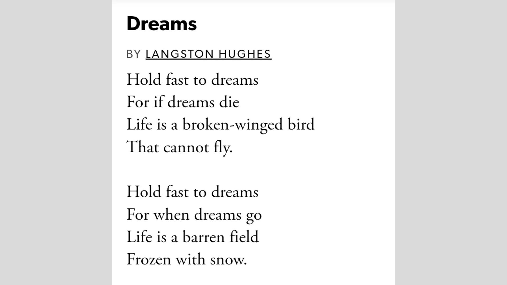 “Dreams” by Langston Hughes is one of the Best Graduation Poems