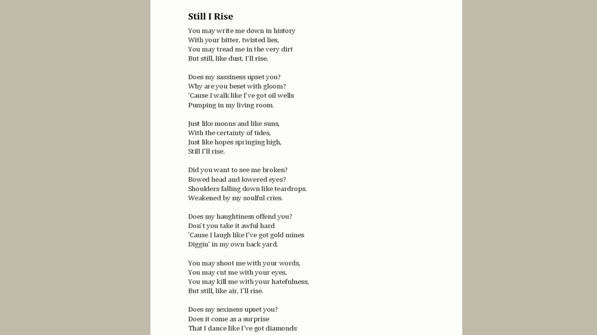“Still I Rise” by Maya Angelou is one of the Best Graduation Poems
