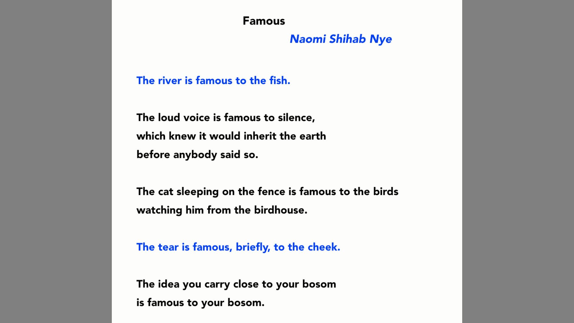 “Famous” by Naomi Shihab Nye is one of the Best Graduation Poems