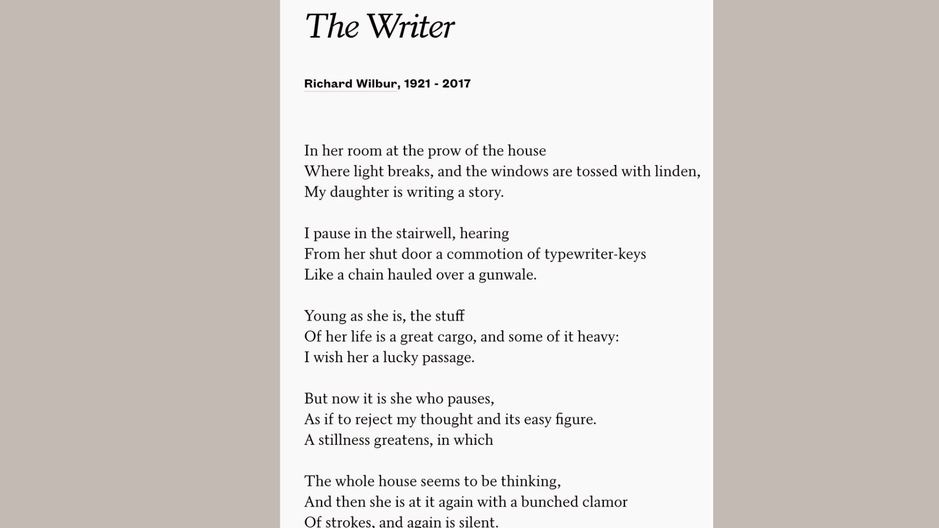 “The Writer” by Richard Wilbur is one of the Best Graduation Poems