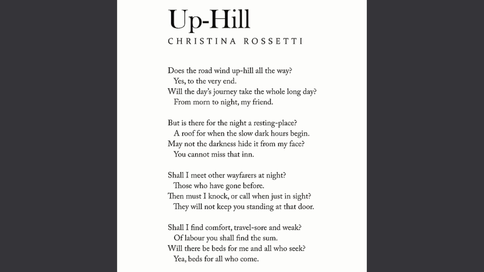 “Up-Hill” by Christina Rossetti is one of the Best Graduation Poems