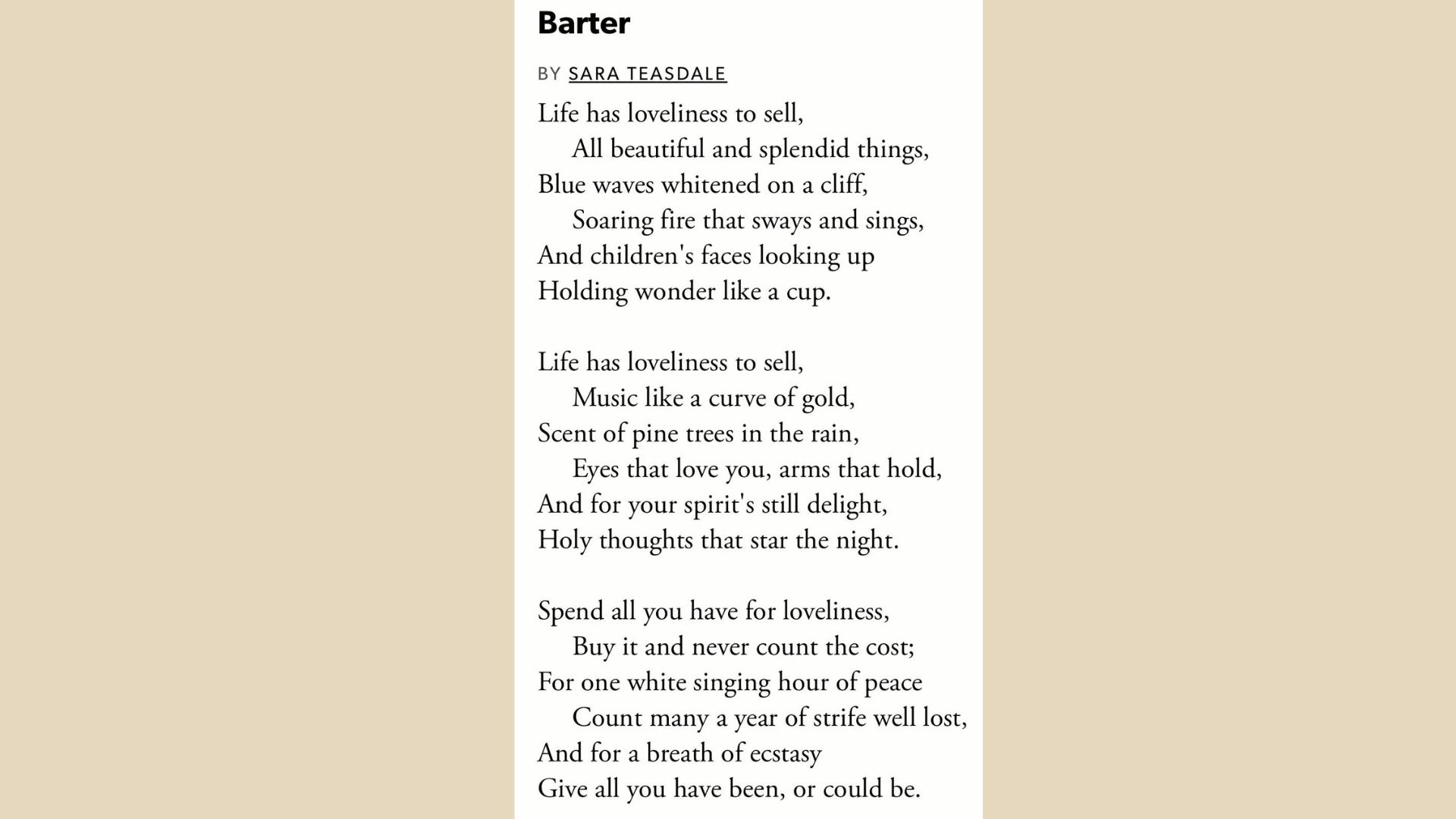 “Barter” by Sara Teasdale is one of the Best Graduation Poems