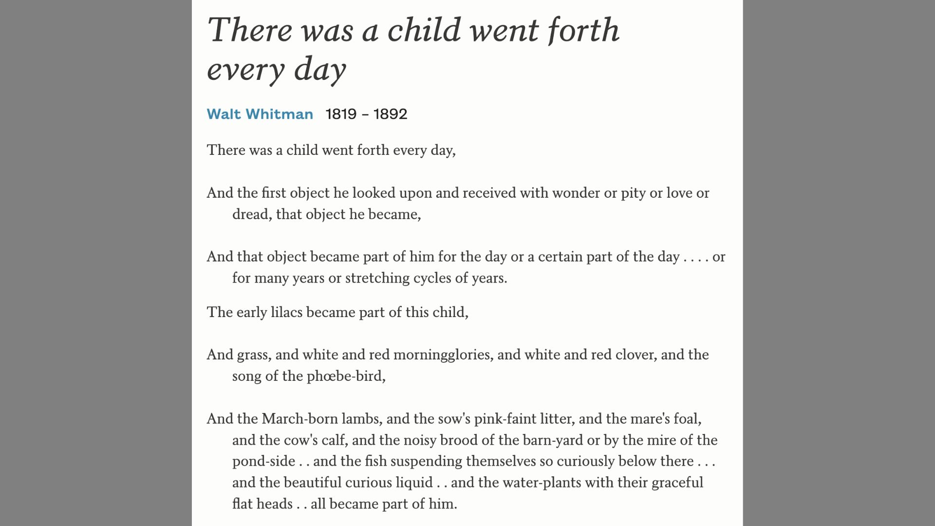 “There Was a Child Went Forth” by Walt Whitman is one of the Best Graduation Poems