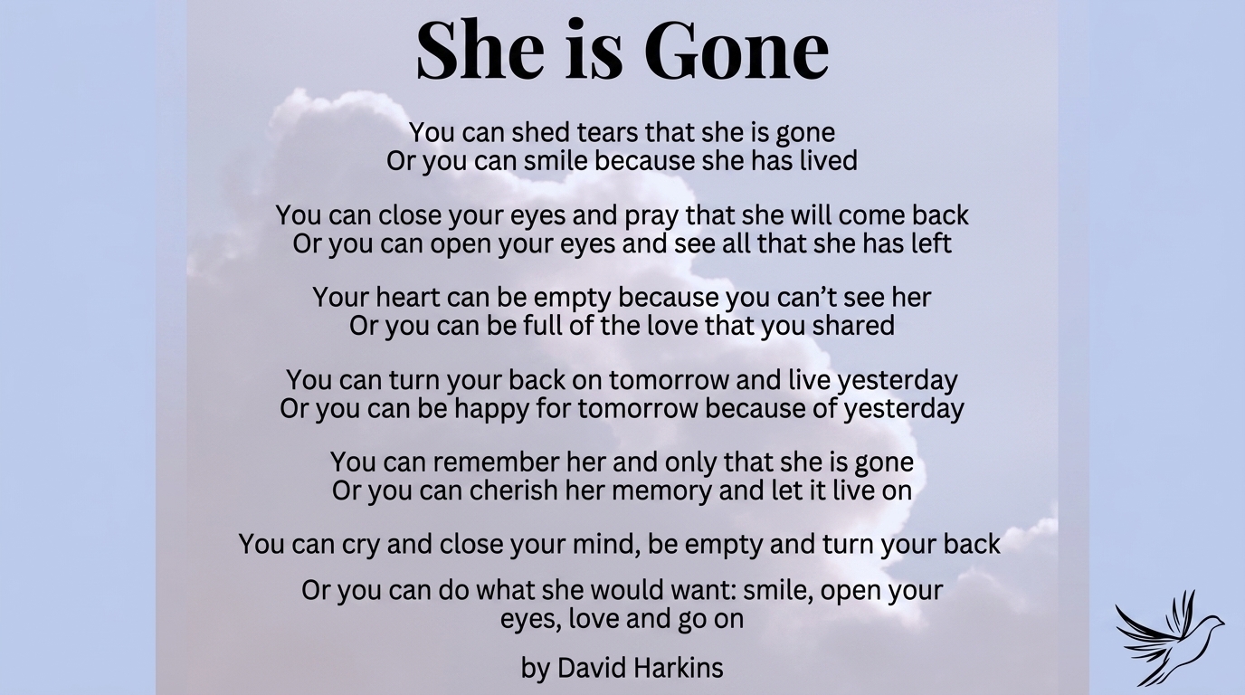 image of the poem She is Gone