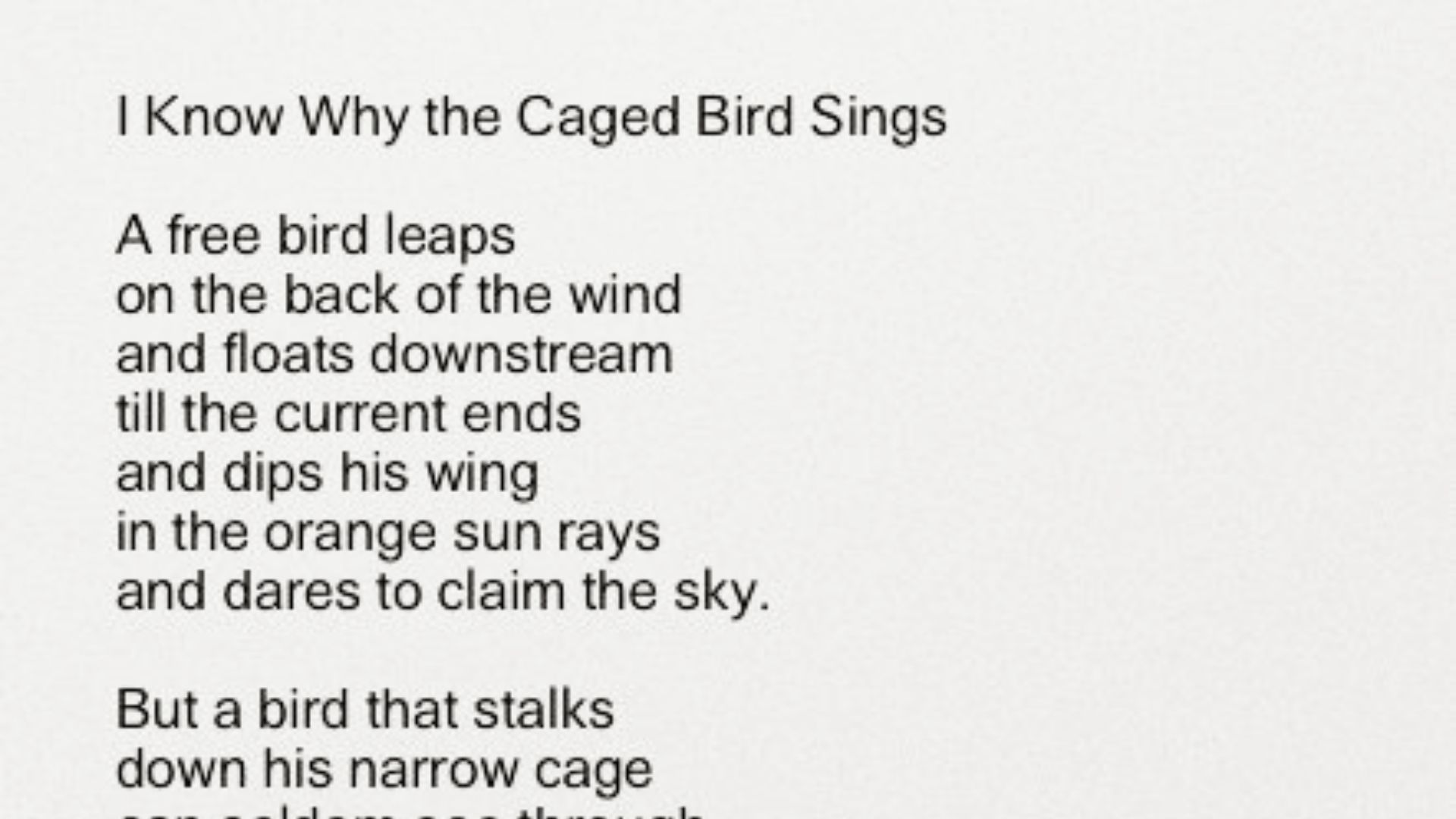 Text excerpt from I Know Why the Caged Bird Sings describing the free bird that "dares to claim the sky."