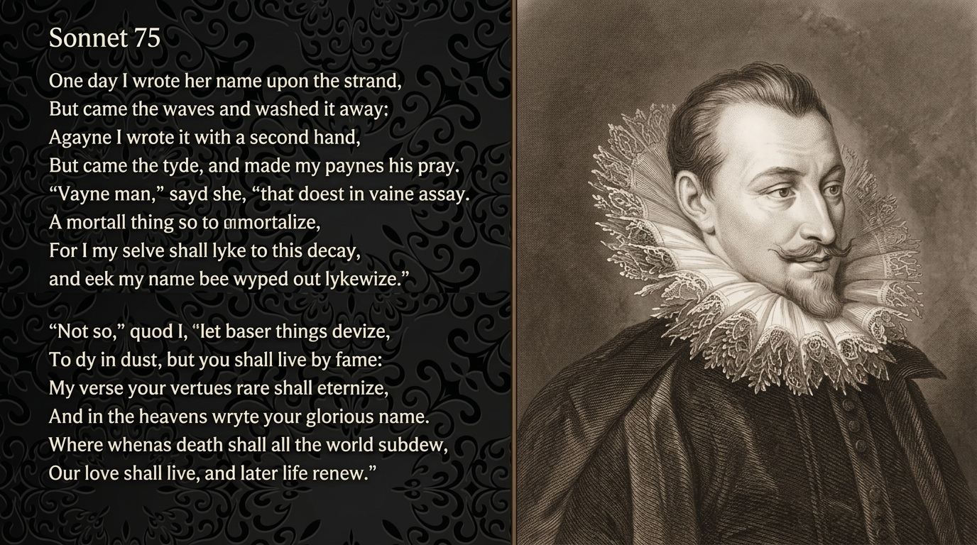 image of Edmund Spenser and his sonnet poem.