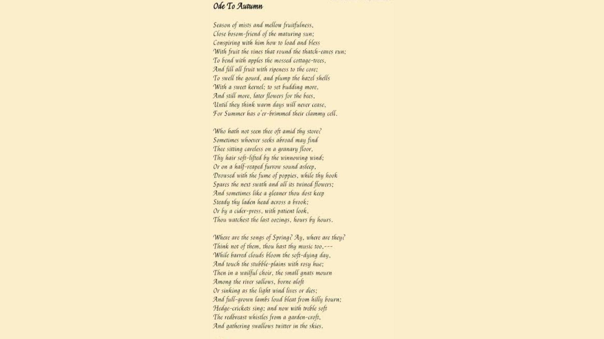Full view of Ode to Autumn poem text.
