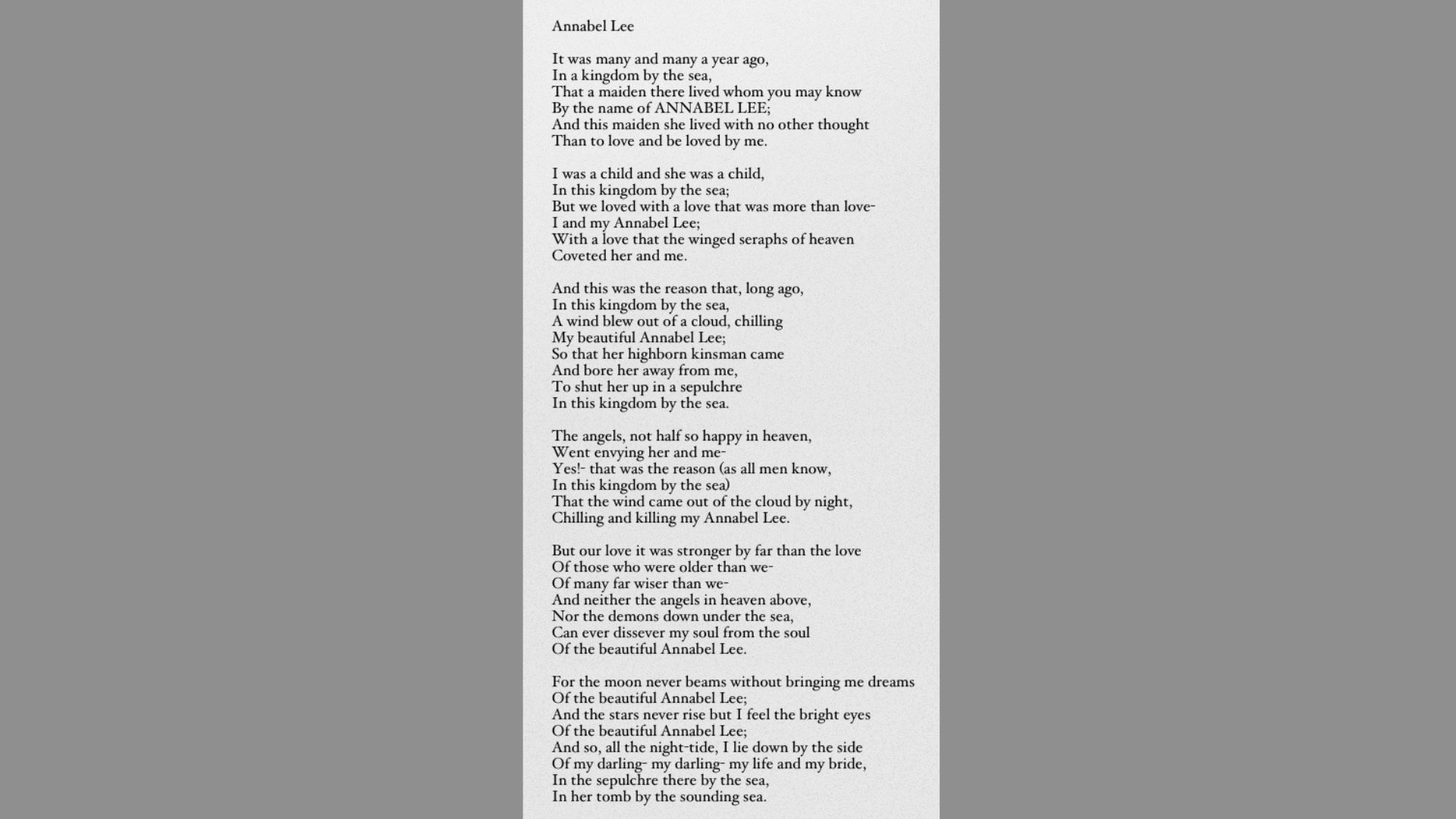 Annabel Lee: Edgar Allan Poe is one of the best dark poems