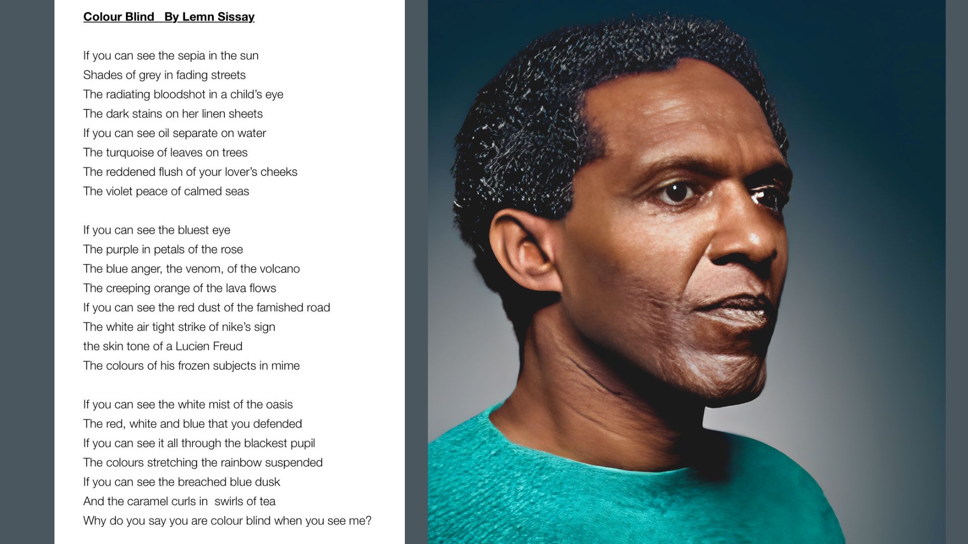 Featured poem “"Colour Blind" by Lemn Sissay”