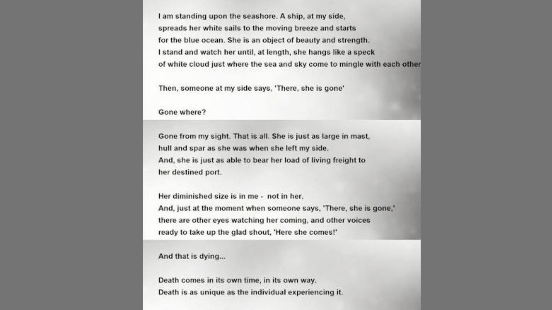 Gone From My Sight (The Ship) by Henry Van Dyke is one of the best Goodbye Poems About Death