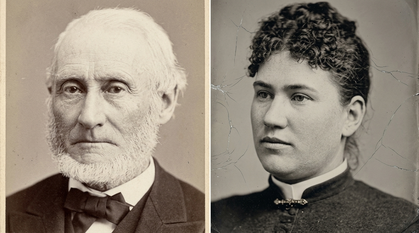 Portraits of Lizzie Borden’s father, Andrew Borden, and her stepmother, Abby Borden.