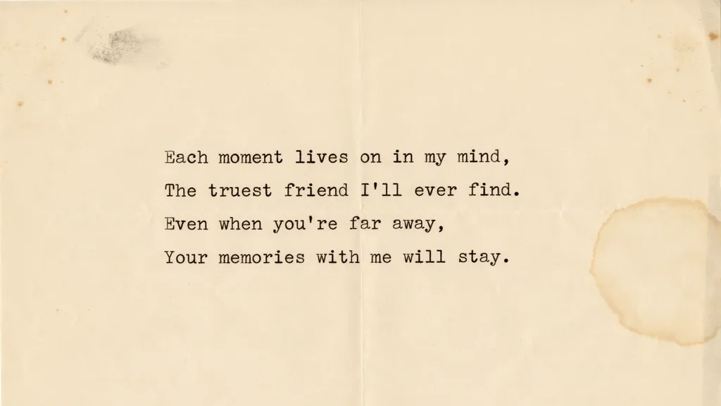 Vintage typewriter-style poster about holding on to memories of a close friend.