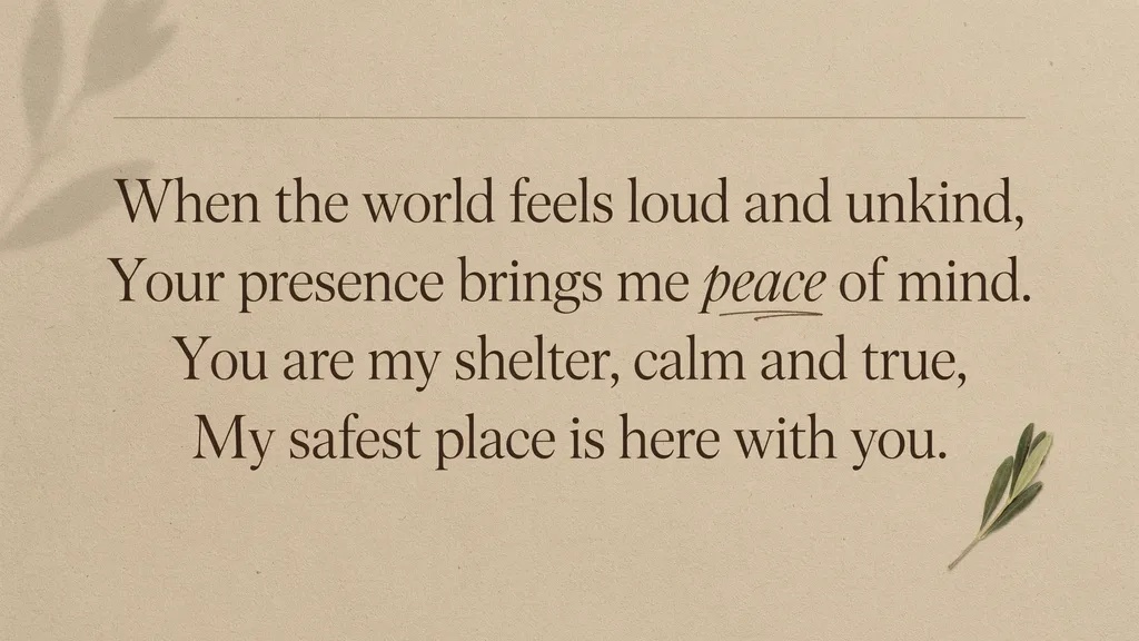 Warm aesthetic typography poster about a friend who brings peace and emotional comfort.