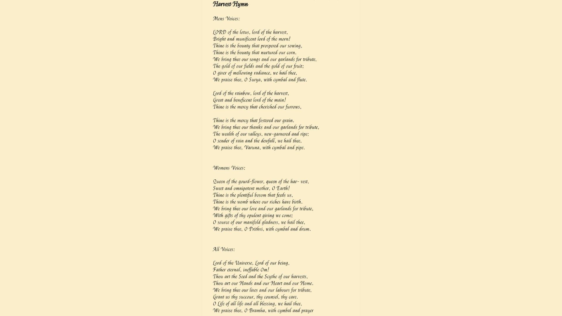 Full view of Harvest Hymn poem text.