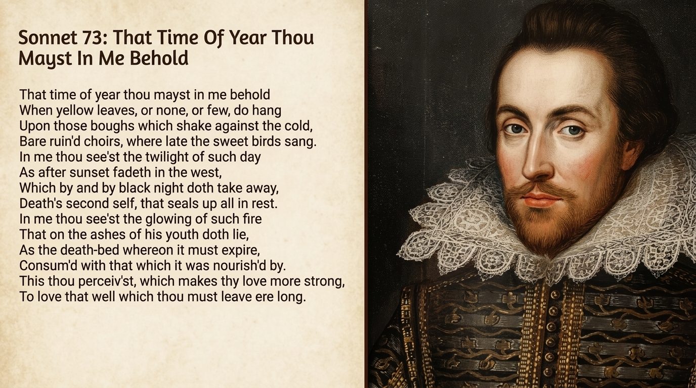image of William Shakespeare and his sonnet poem.