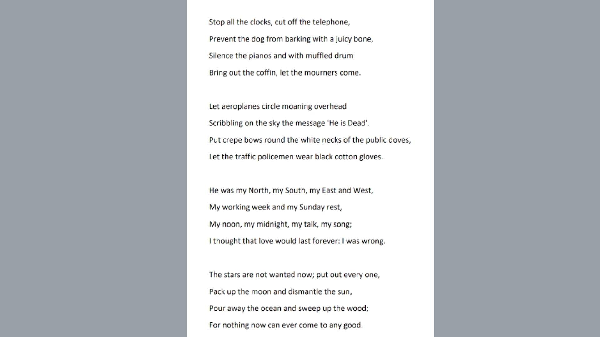 Funeral Blues is one of the best Best Sympathy Poems for Every Loss