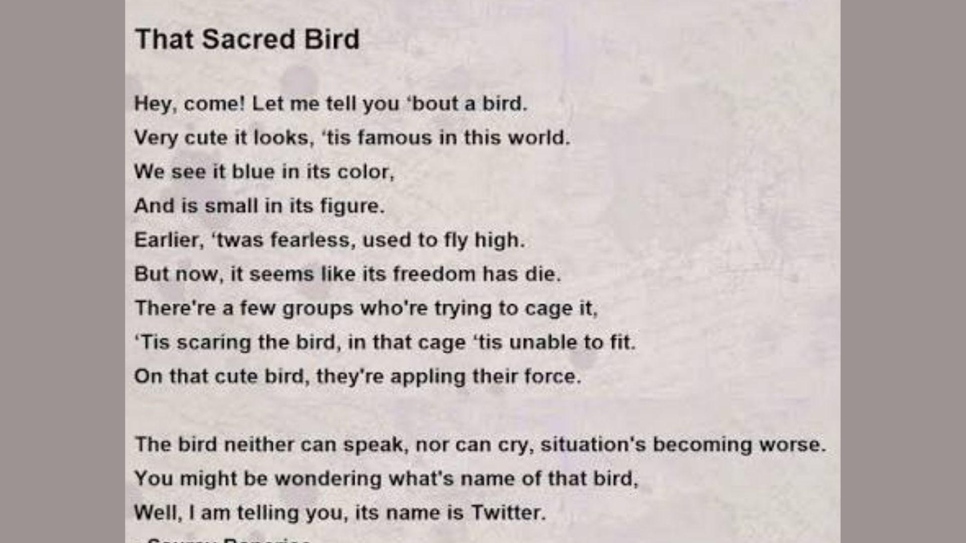 My Secret and Sacred Bird is one of the best Best Sympathy Poems for Every Loss