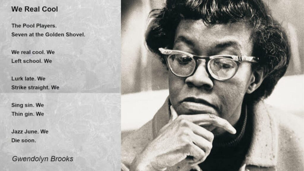 Black-and-white photograph of Gwendolyn Brooks, acclaimed American poet and creator of We Real Cool.