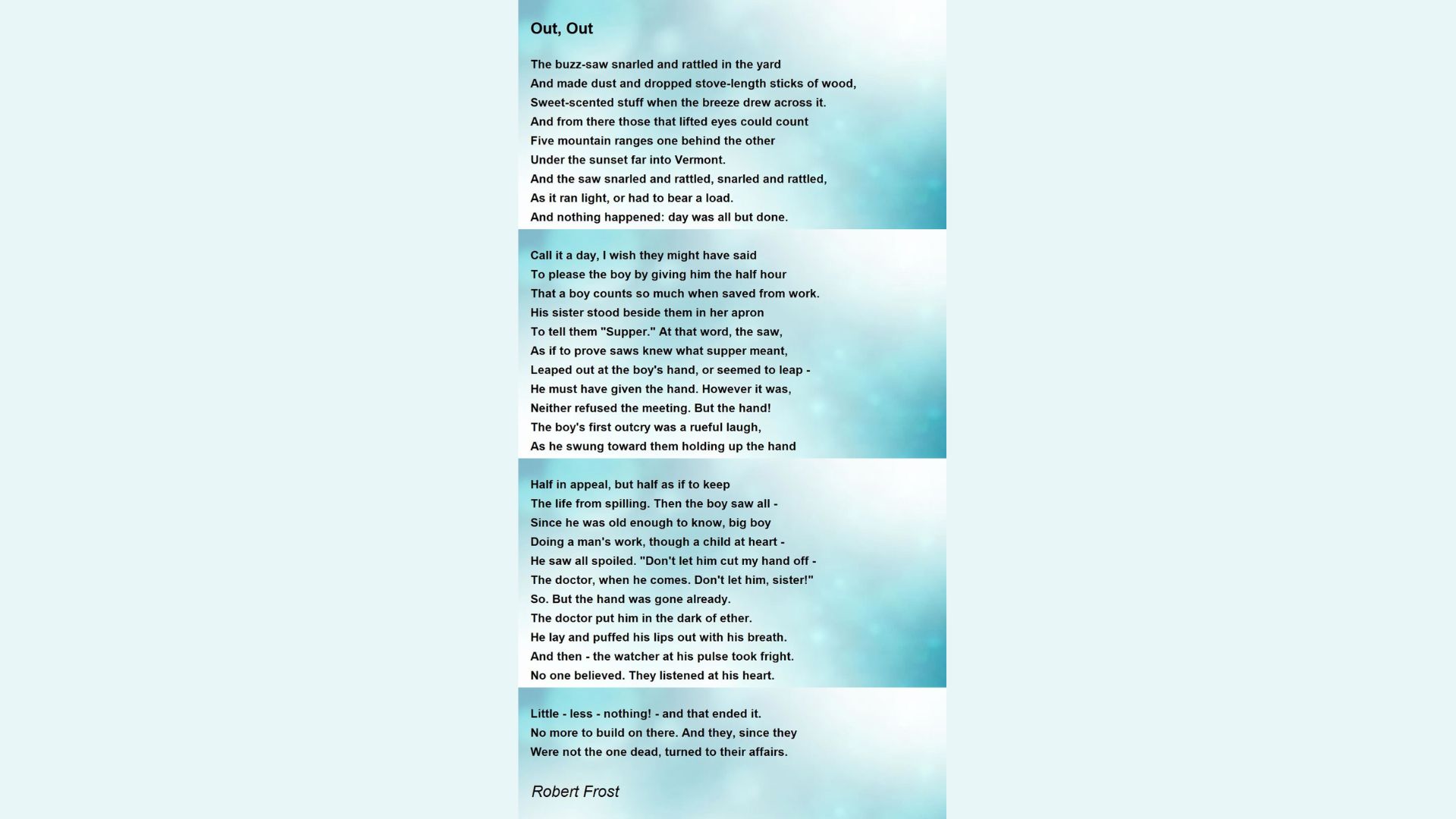 Out, Out— : Robert Frost is one of the best dark poems