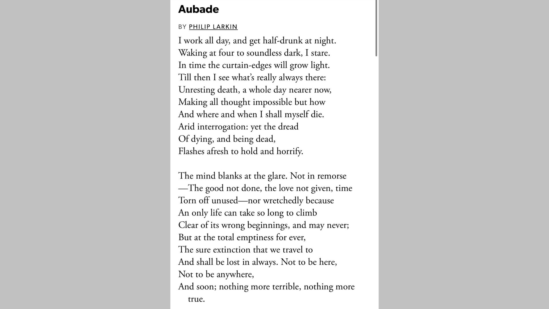 Aubade: Philip Larkin is one of the best dark poems