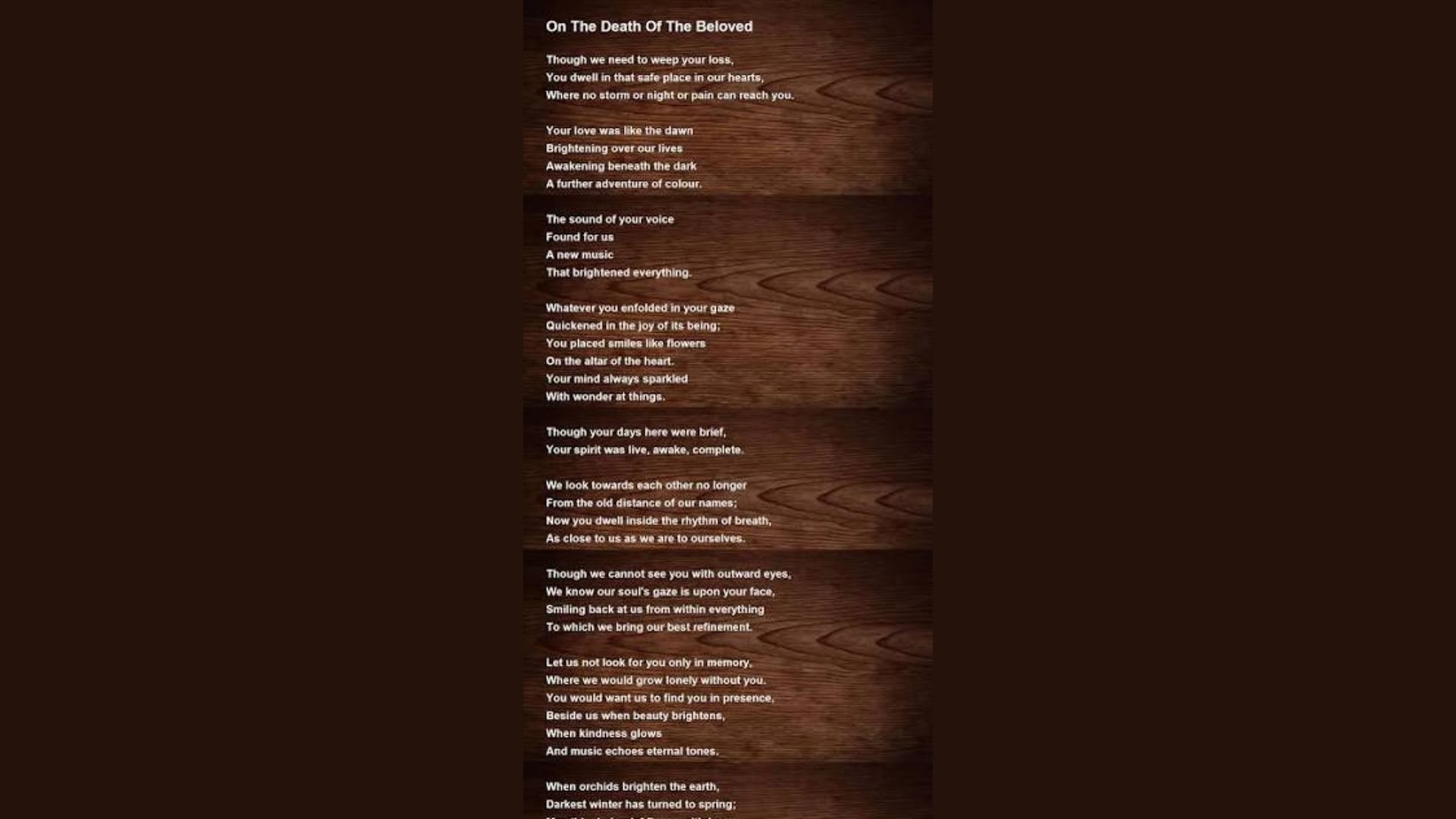 On the Death of the Beloved is one of the best Best Sympathy Poems for Every Loss