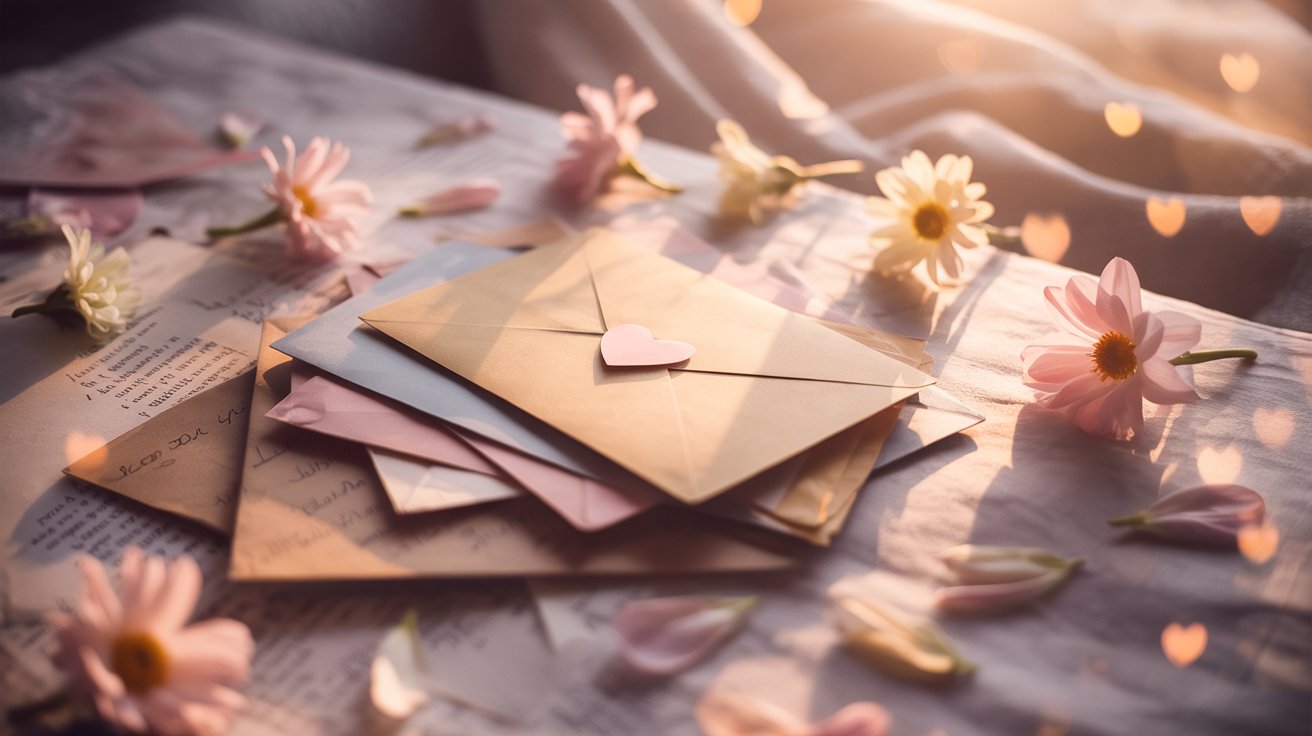 Romantic quiet moment with handwritten letter soft light expressing deep meaningful emotional connection atmosphere love