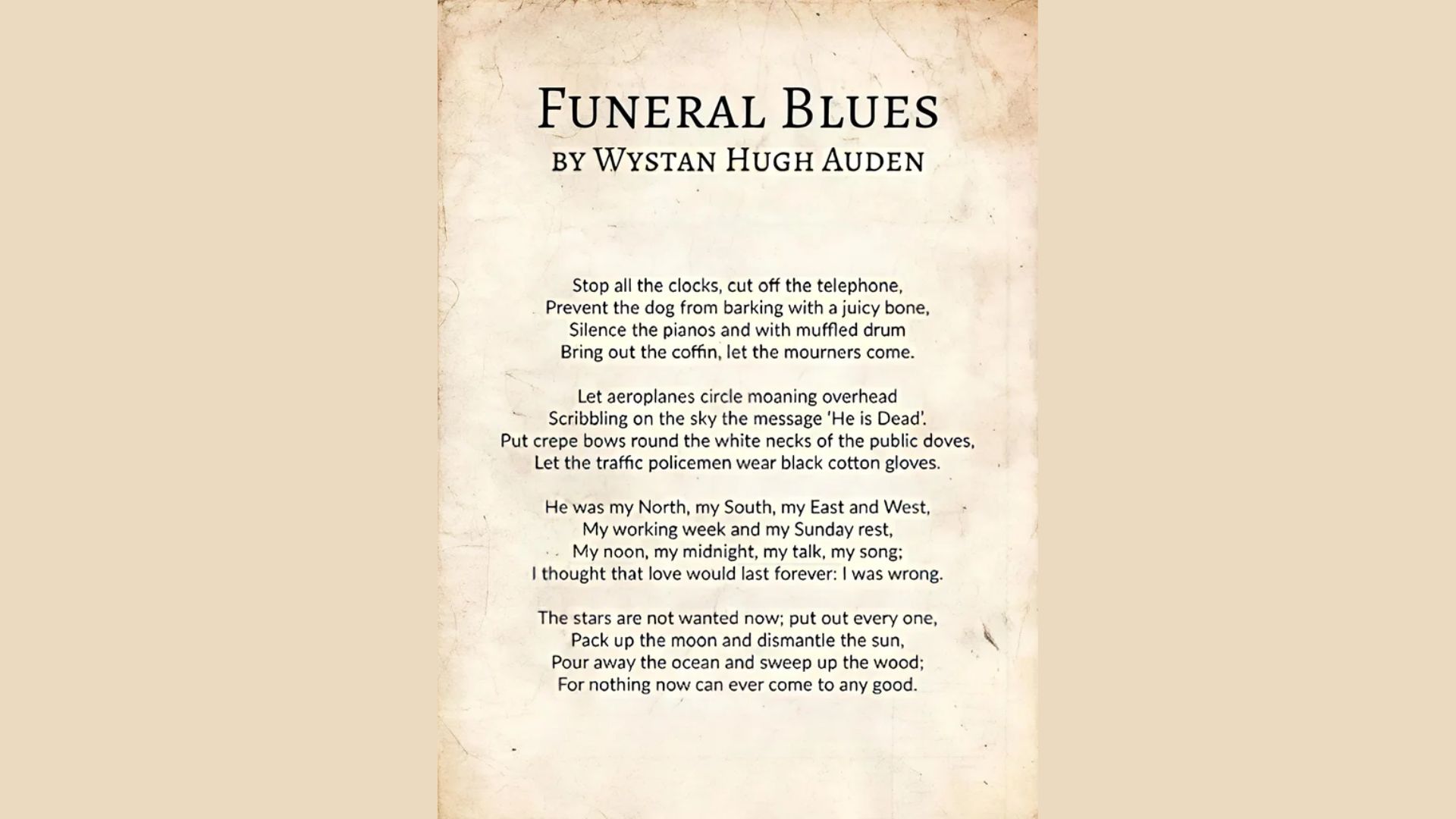 Funeral Blues: W. H. Auden is one of the best dark poems