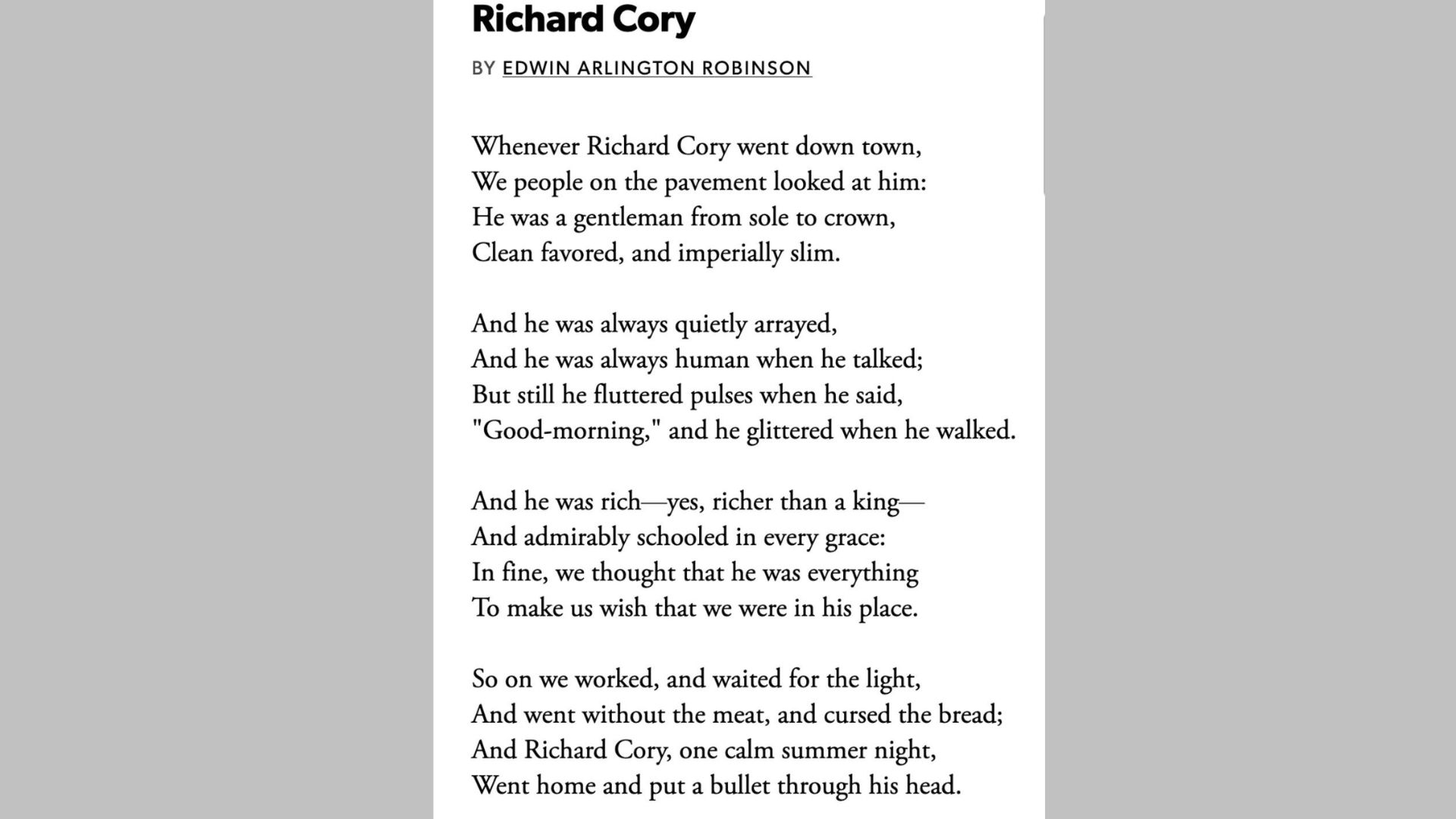 Richard Cory: Edwin Arlington Robinson is one of the best dark poems