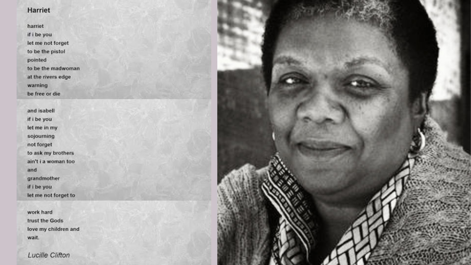 Featured poem "Harriet" by Lucille Clifton