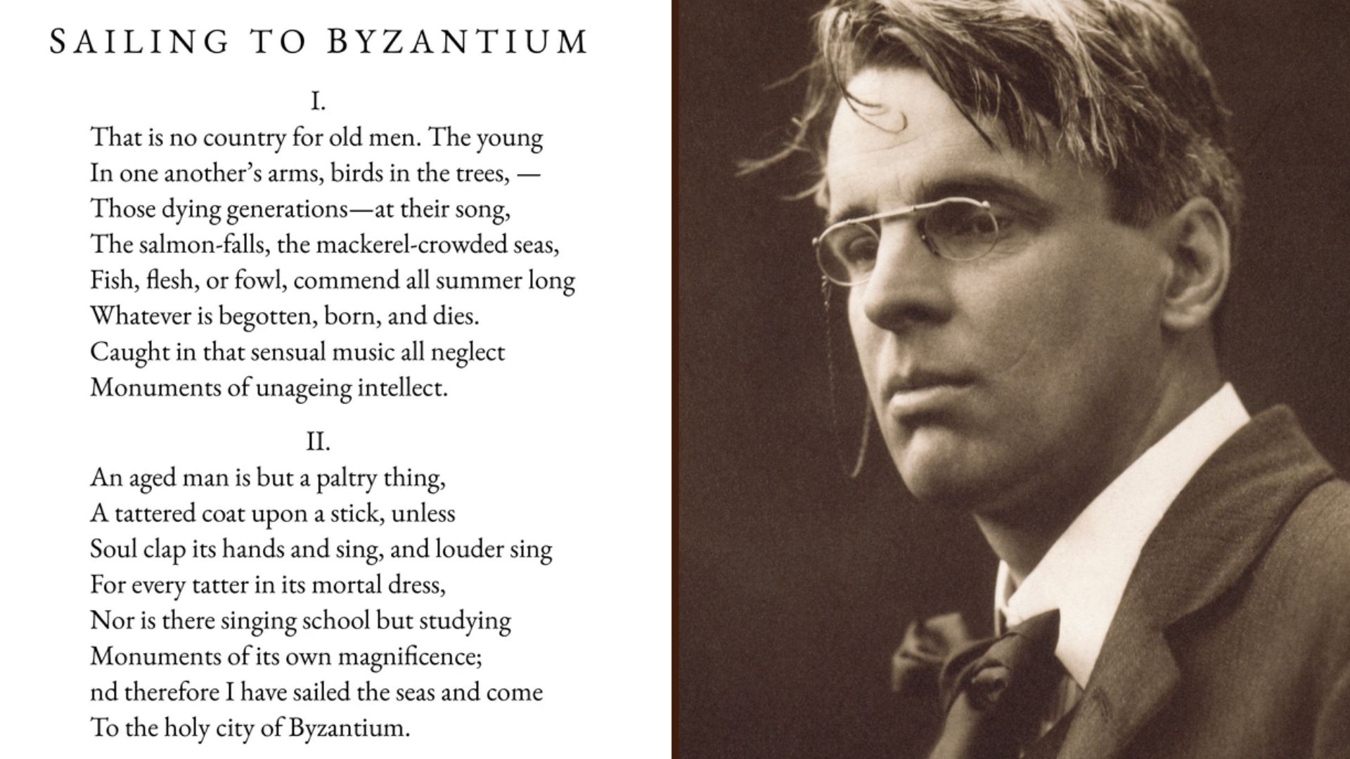 Portrait of W.B. Yeats and his poem Sailing to Byzantium.