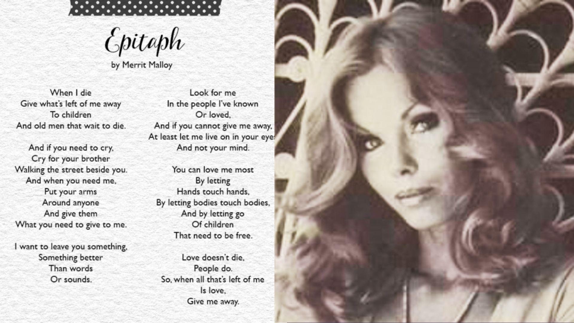 Featured image showcasing the Poet and the Poem “Epitaph “ by Merrit Malloy.