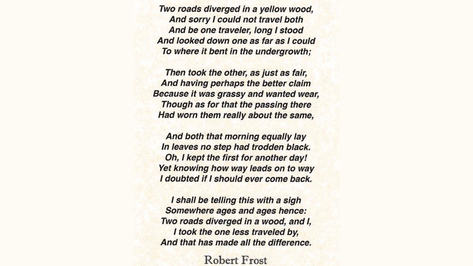 Full text of the poem “The Road Less Taken”.