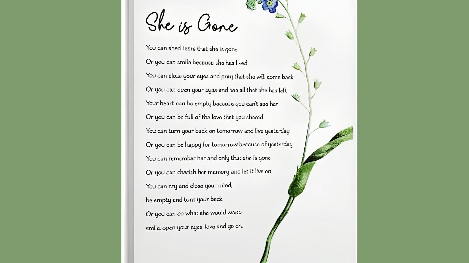 She Is Gone (He Is Gone) by David Harkins is one of the best Goodbye Poems About Death