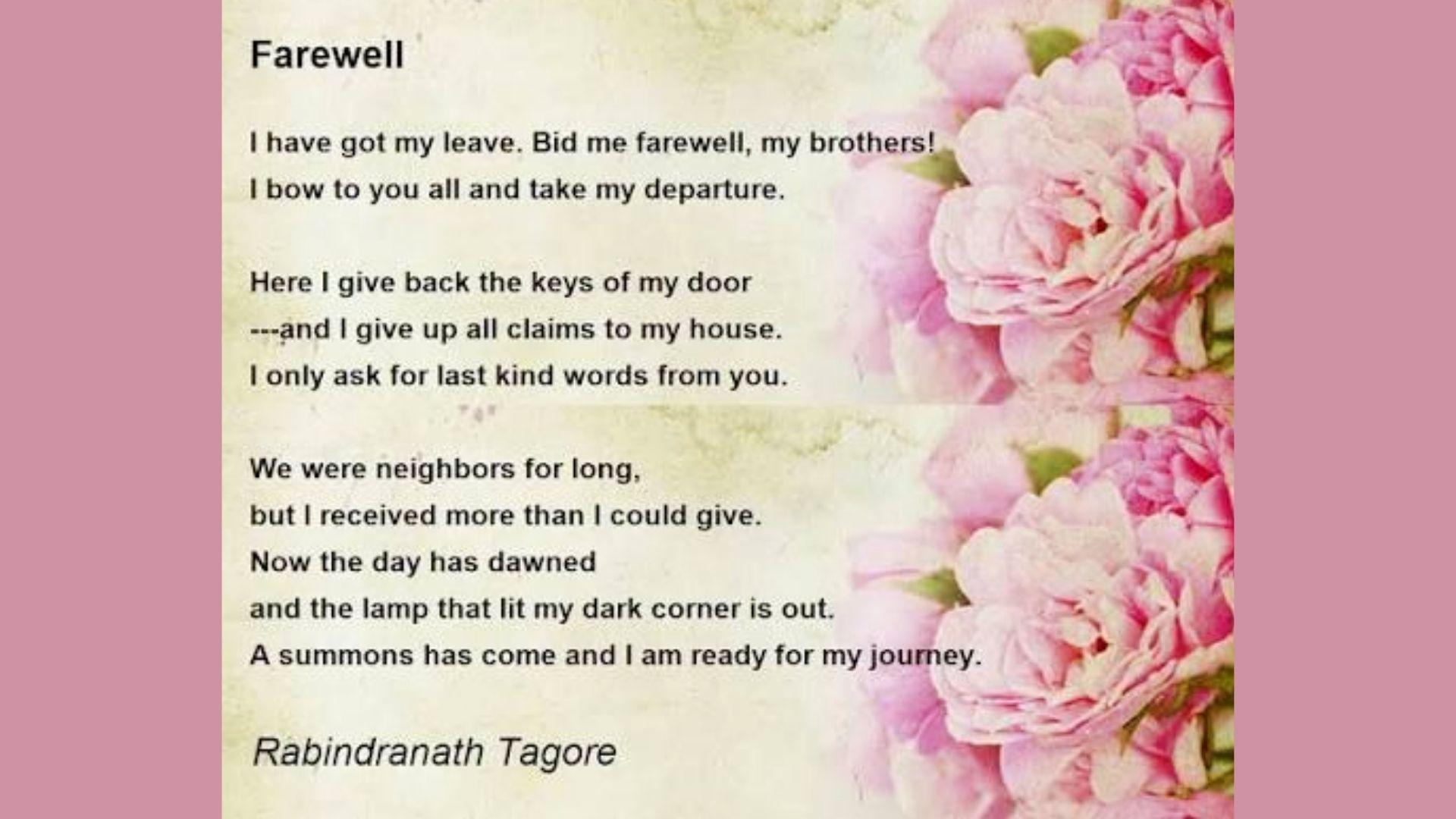 Farewell My Friends by Rabindranath Tagore is one of the best Goodbye Poems About Death
