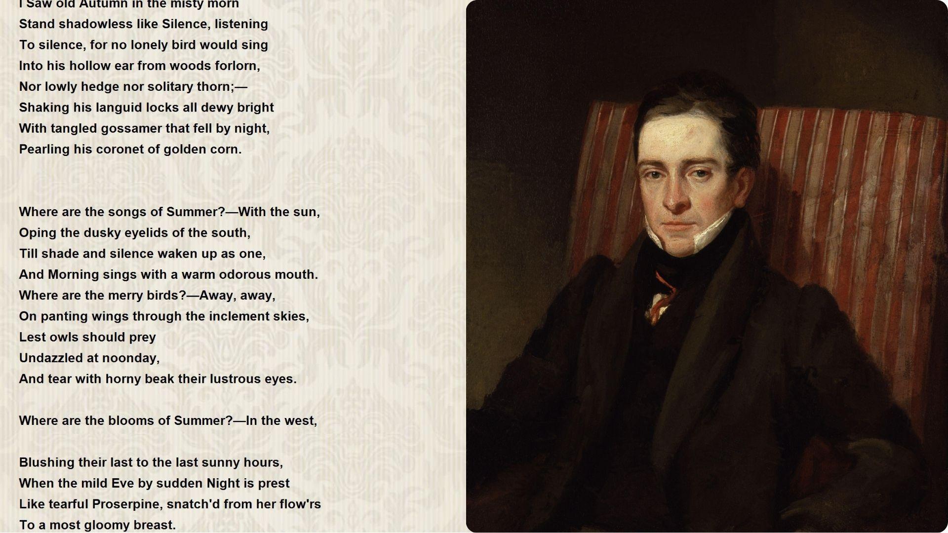 Split view of Autumn poem text and author Thomas Hood photograph.