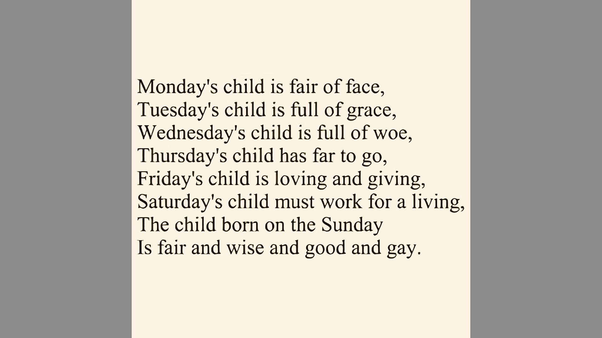Thursday's Child Poem text