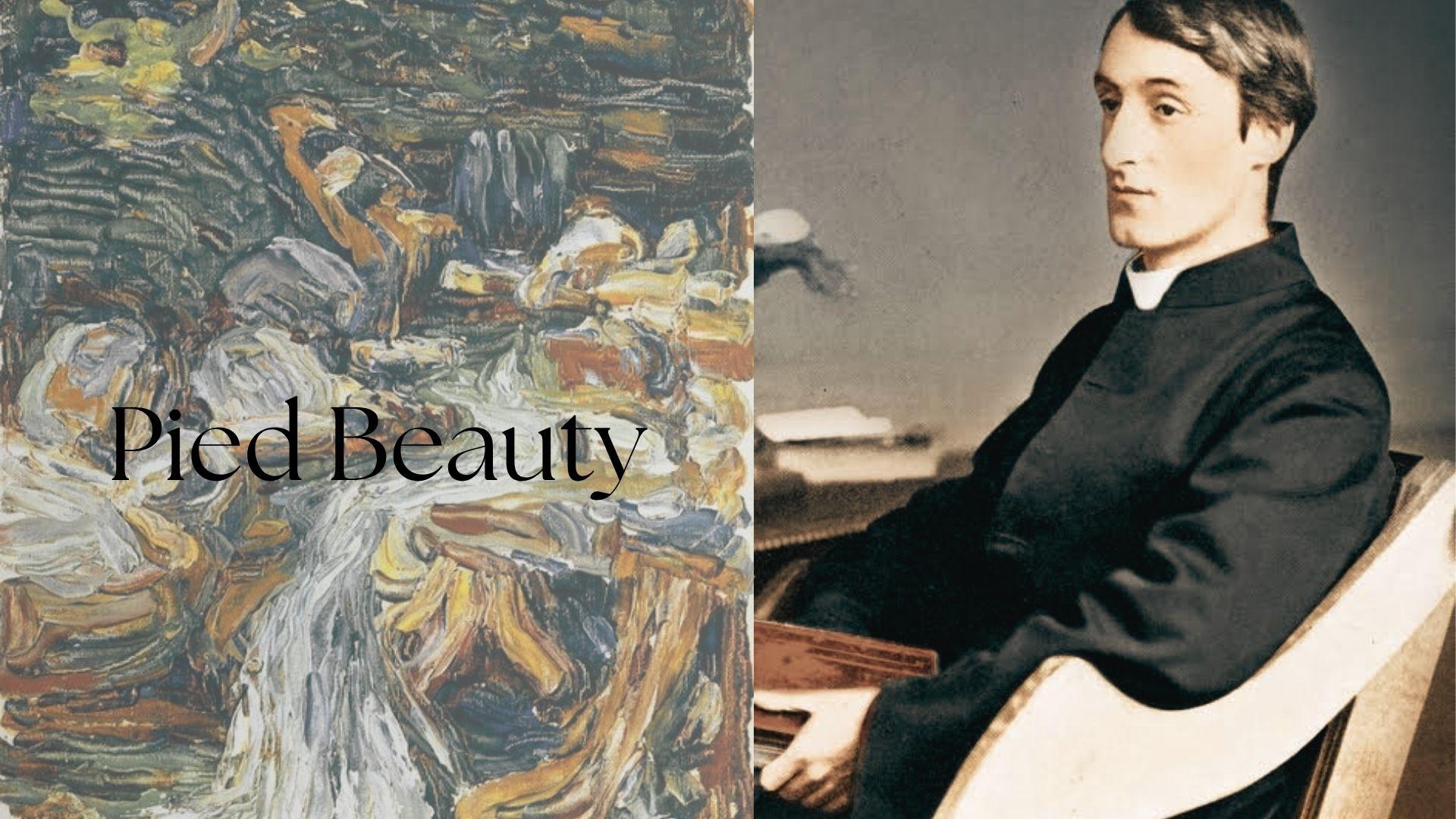 A colorful abstract expressionist painting beside a Victorian-era clergyman poet's portrait and poem title