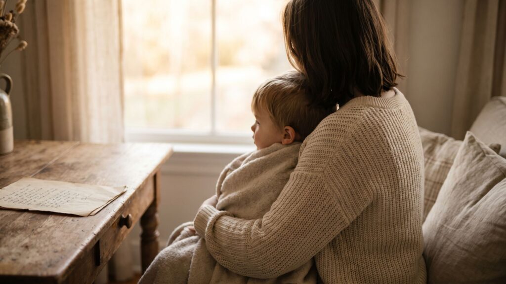 a mother with her child sitting comfortably
