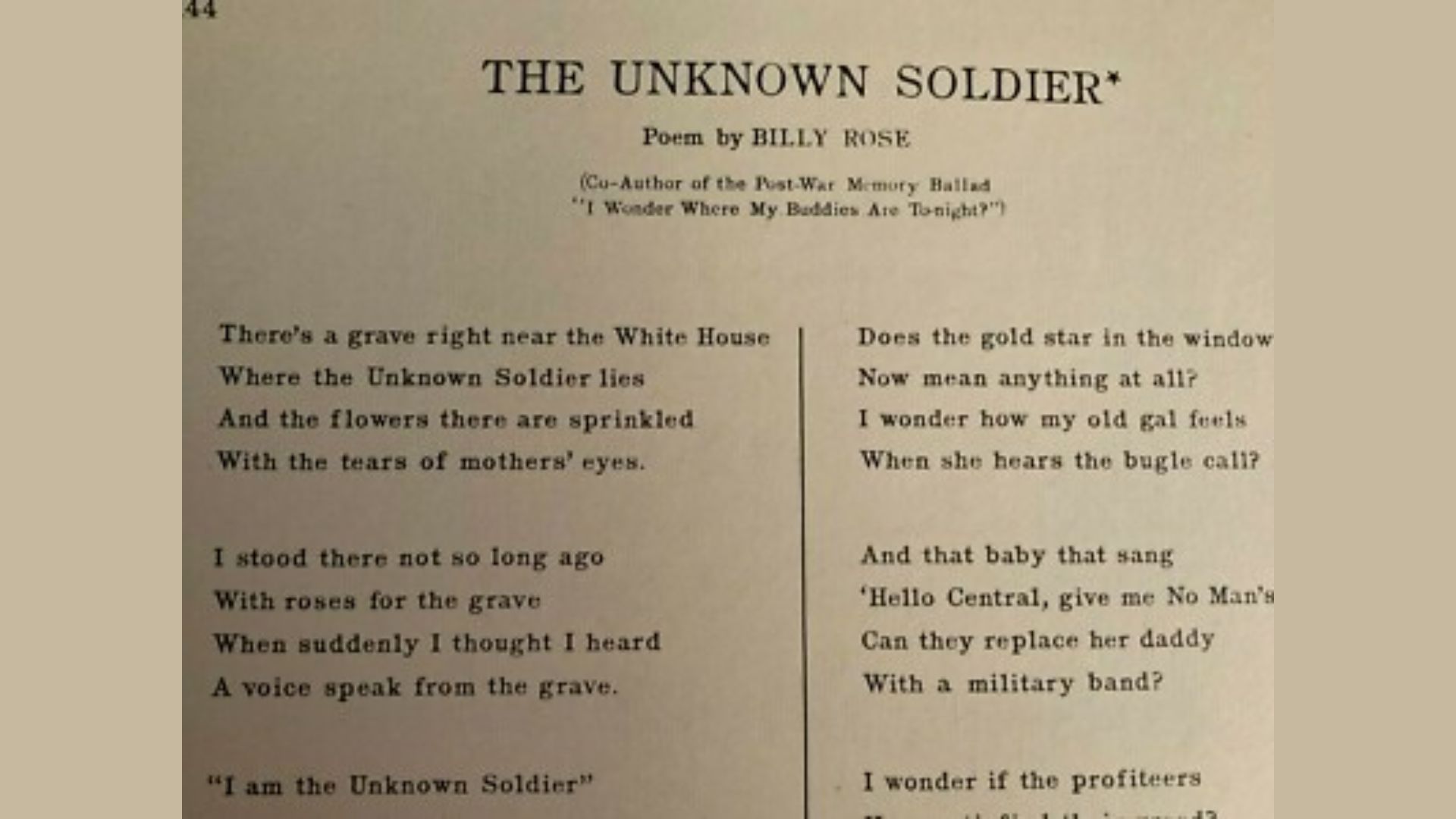 2. “The Unknown Soldier” by Billy Rose